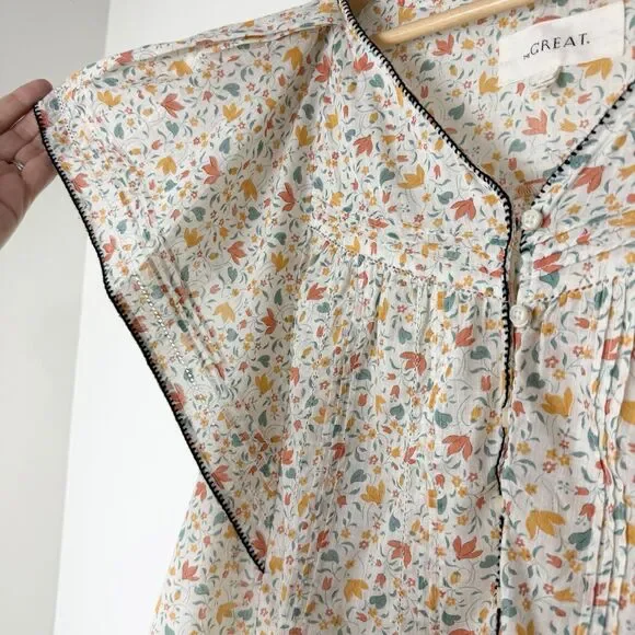 The GREAT Whip Stitch Flounce Top Shirt Ivory Floral Boho Women’s S - Picture 6 of 13